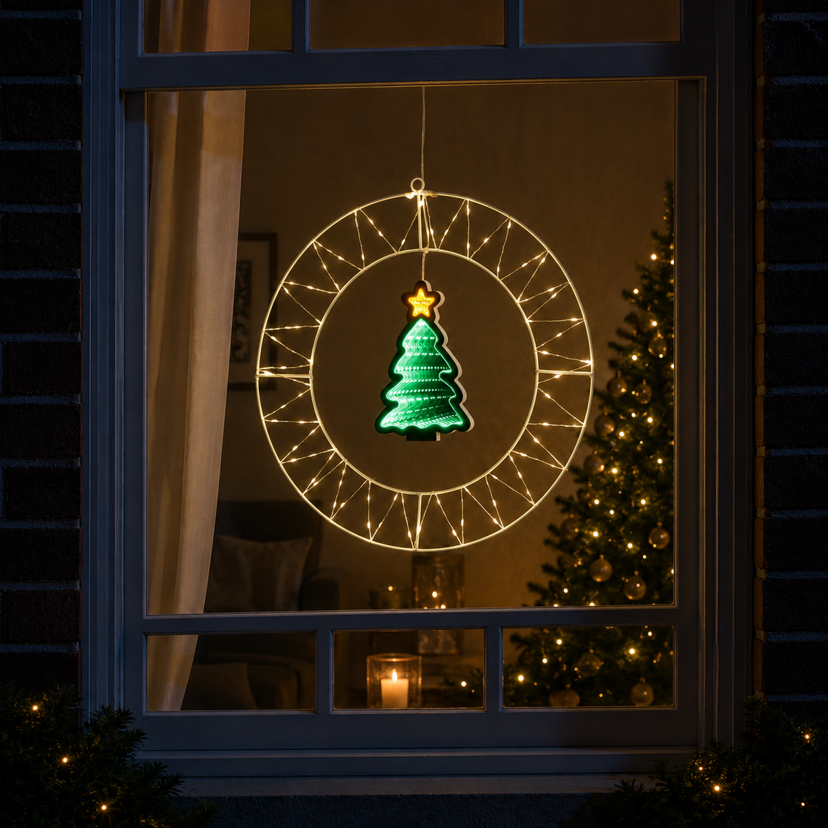 LED Christmas Tree Window Wreath with Timer 41cm