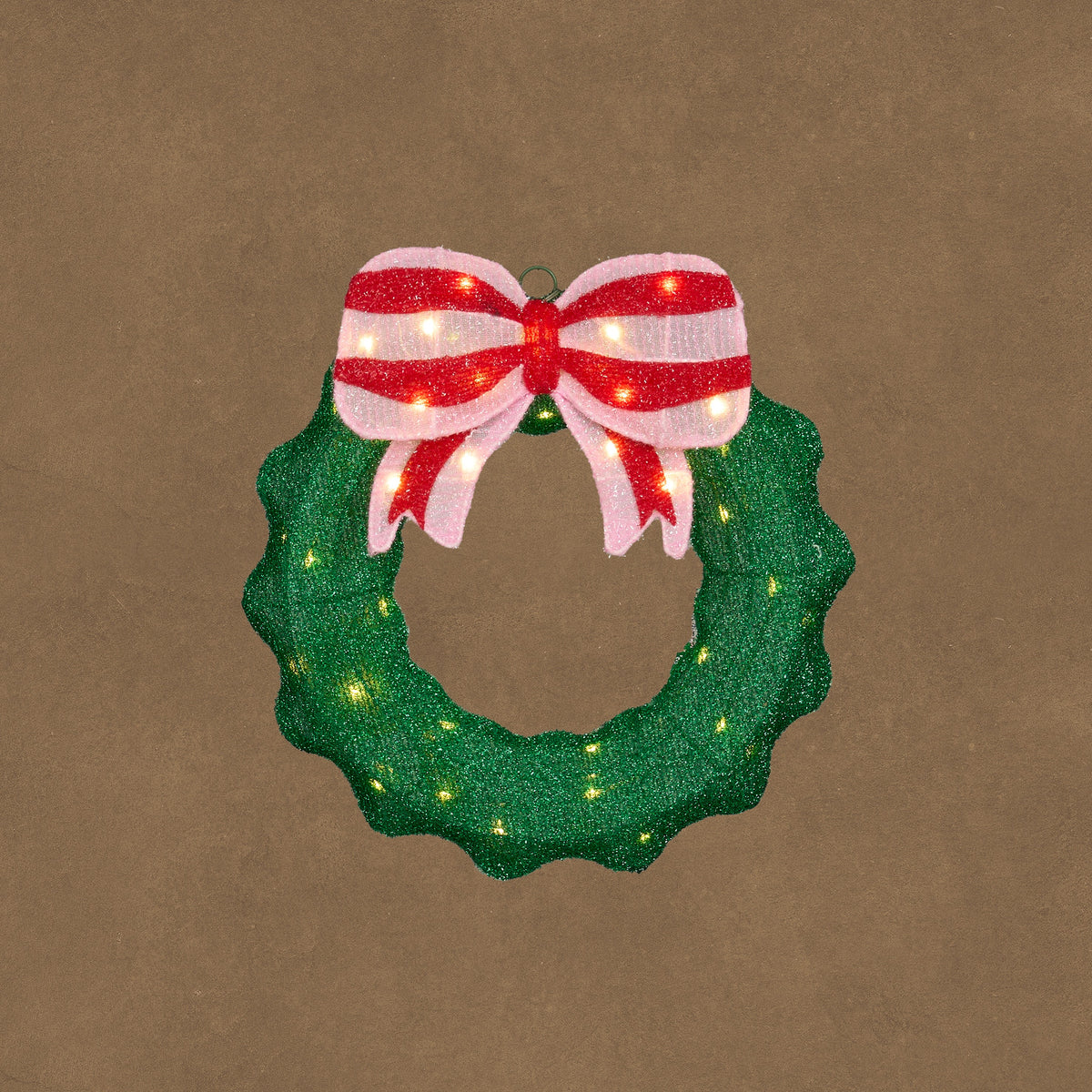 LED Christmas Wreath with Bow Battery Operated 41cm