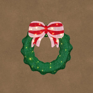 LED Christmas Wreath with Bow Battery Operated 41cm