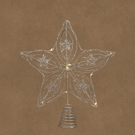 LED Silver Tree Top Star Battery Operated with Timer 30cm - XMAS DECORATIONS - Beattys of Loughrea