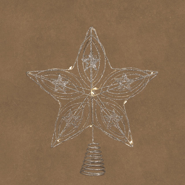 LED Silver Tree Top Star Battery Operated with Timer 30cm