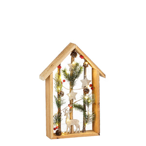LED Wooden House Decoration Battery Operated 36cm