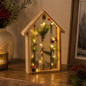 LED Wooden House Decoration Battery Operated 36cm