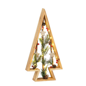 LED Wooden Christmas Tree Decoration Battery Operated 48cm