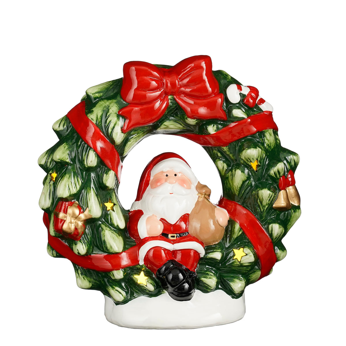 LED Santa in Wreath Decoration Battery Operated 23.5cm