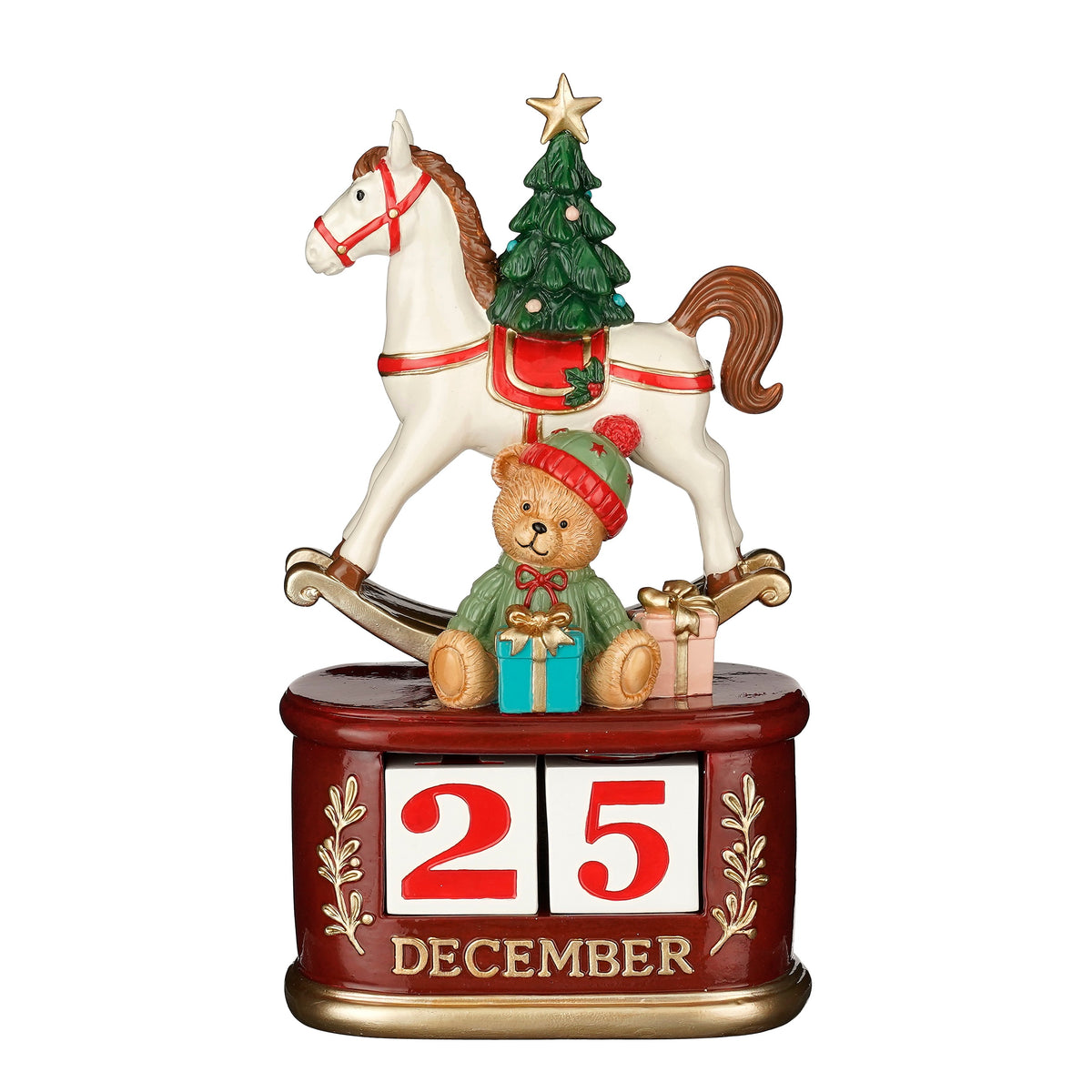 Christmas Rocking Horse Block Calendar Red 23.5cm
