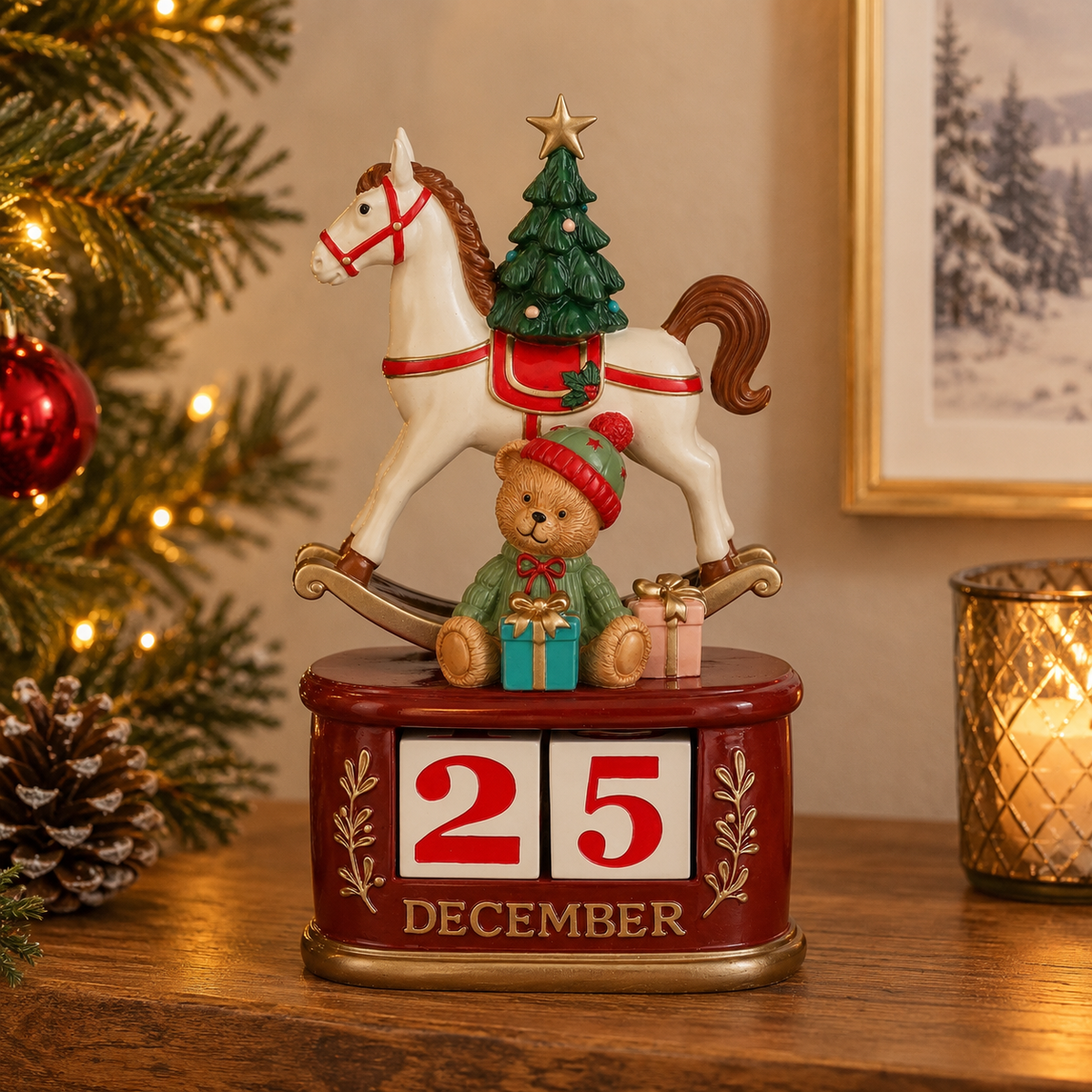 Christmas Rocking Horse Block Calendar Red 23.5cm