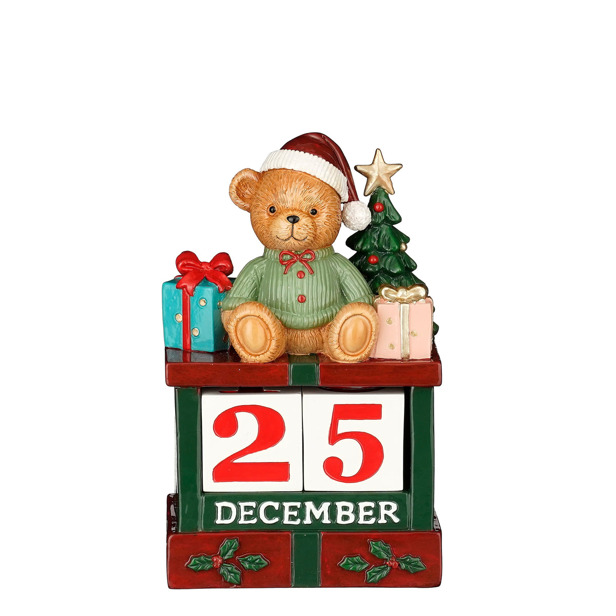 Christmas Bear Wooden Block Calendar 16.5cm