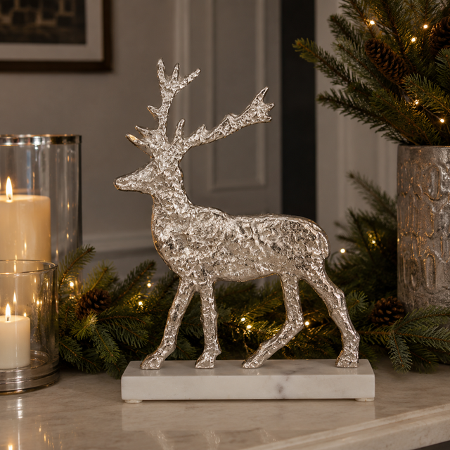 Standing Silver Reindeer Ornament 28cm
