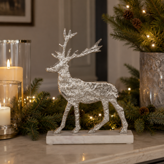 Standing Silver Reindeer Ornament 23cm