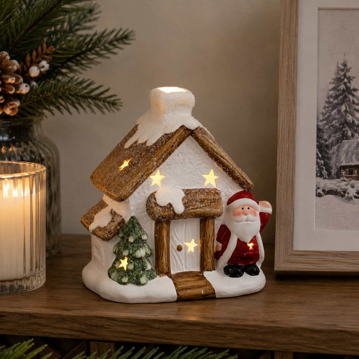 LED Santa House Decoration Battery Operated 16.5cm