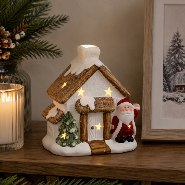 LED Santa House Decoration Battery Operated 16.5cm