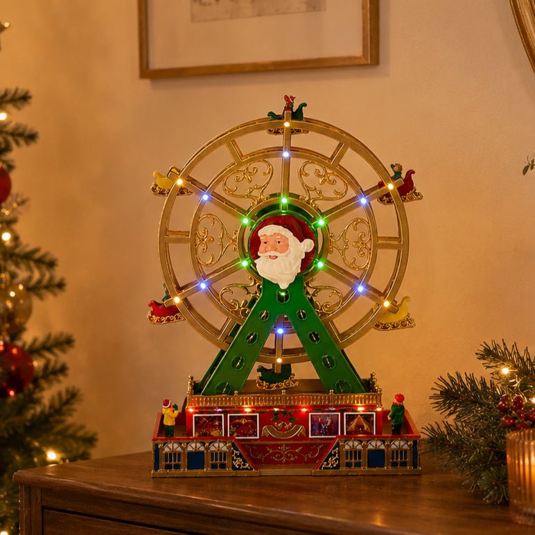 LuVille Santa Ferris Wheel Battery Operated Christmas Village Decoration 48cm - XMAS ROOM DECORATION - LIGHT UP - Beattys of Loughrea