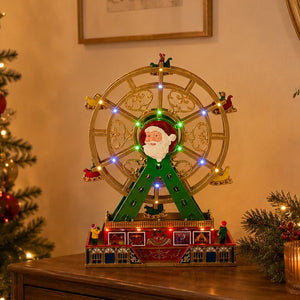 LuVille Santa Ferris Wheel Battery Operated Christmas Village Decoration 48cm - XMAS ROOM DECORATION - LIGHT UP - Beattys of Loughrea