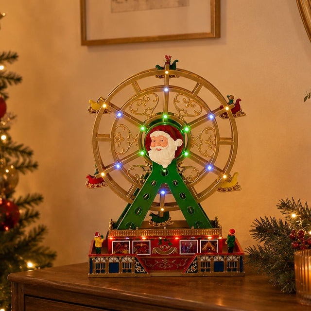 LuVille Santa Ferris Wheel Battery Operated Christmas Village Decoration 48cm - XMAS ROOM DECORATION - LIGHT UP - Beattys of Loughrea