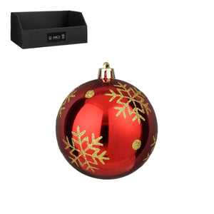 Shiny Red Christmas Bauble with Gold Snowflake Design 8cm