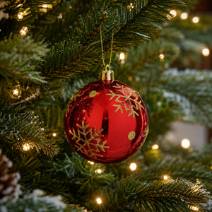 Shiny Red Christmas Bauble with Gold Snowflake Design 8cm