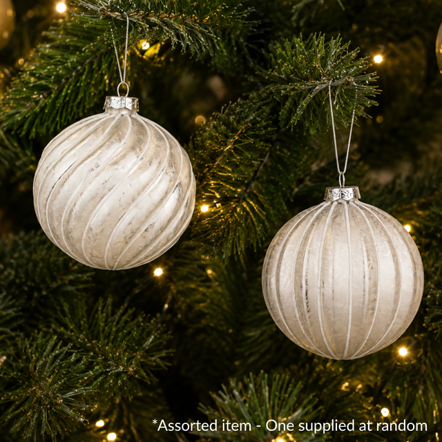 White Glass Bauble Assorted – One Supplied*