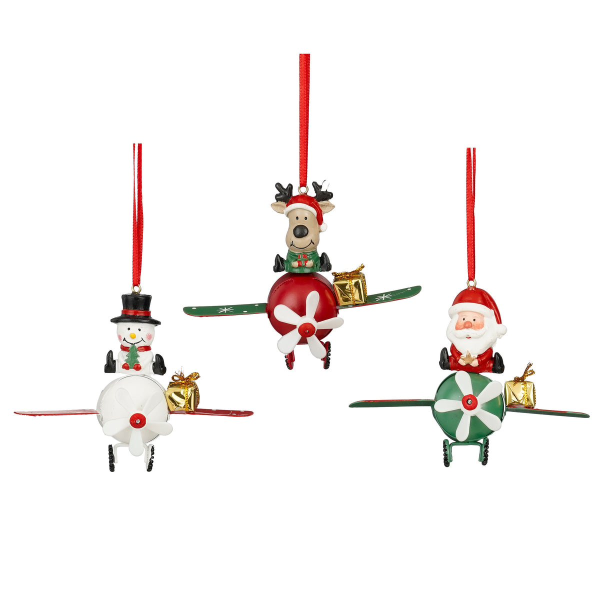 Santa, Snowman & Reindeer in Plane Hanging Decoration Assorted – One Supplied*