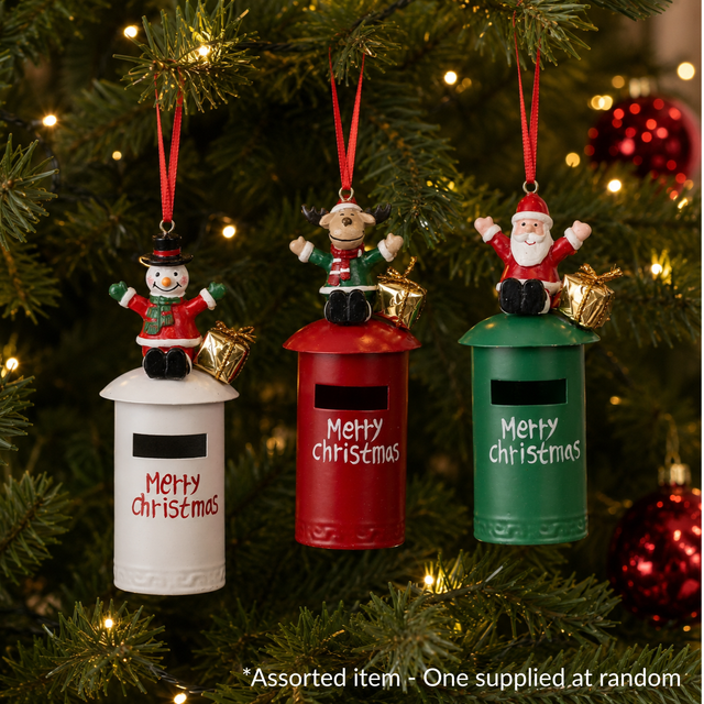 Santa Snowman & Reindeer on Postbox Hanging Decoration Assorted – One Supplied*