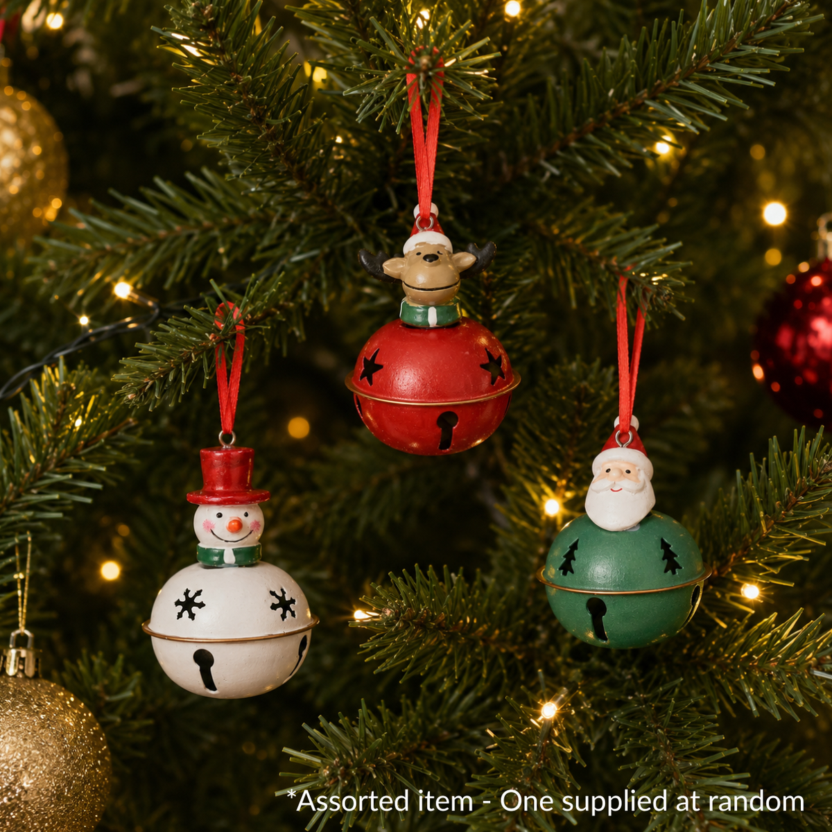 Santa, Snowman & Reindeer Bell Hanging Ornament Assorted – One Supplied*