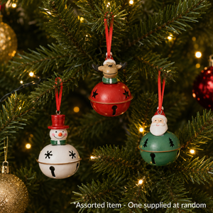 Santa, Snowman & Reindeer Bell Hanging Ornament Assorted – One Supplied*