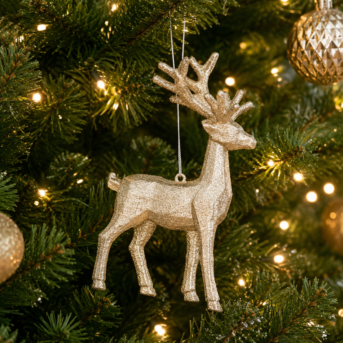 Glitter Champagne Reindeer Hanging Christmas Decoration 15cm
