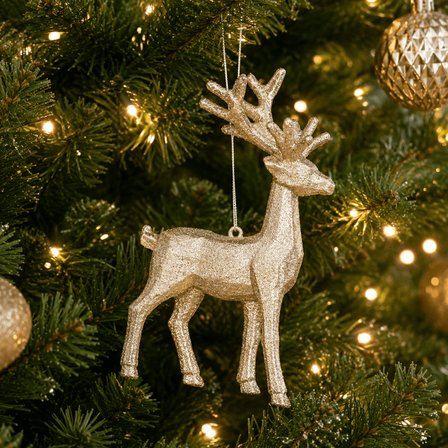 Glitter Champagne Reindeer Hanging Christmas Decoration 15cm