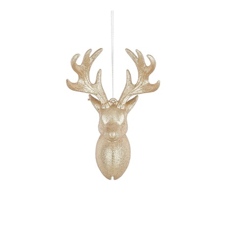 Glitter Stag Head Hanging Christmas Decoration 14cm - XMAS BAUBLES - Beattys of Loughrea