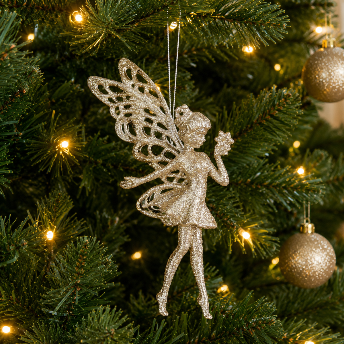Glitter Fairy Hanging Christmas Decoration 15cm