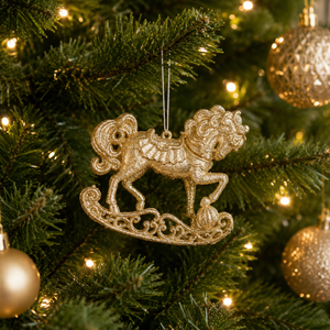 Glitter Rocking Horse Hanging Christmas Decoration 9cm