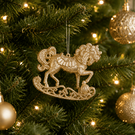 Glitter Rocking Horse Hanging Christmas Decoration 9cm - XMAS BAUBLES - Beattys of Loughrea