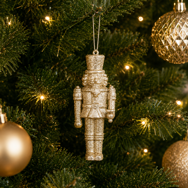 Glitter Nutcracker Hanging Christmas Decoration 12cm