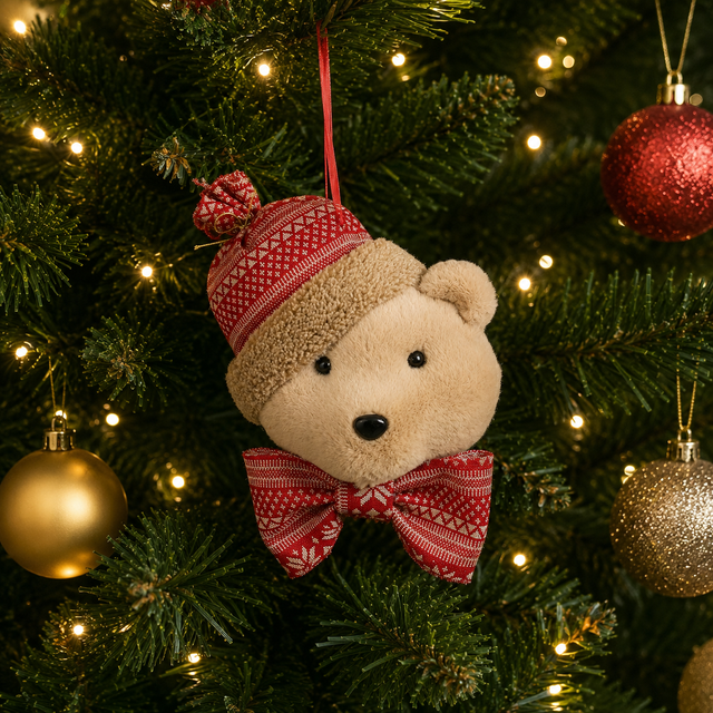 Plush Teddy Bear Head Hanging Christmas Decoration 20cm