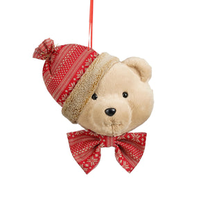 Plush Teddy Bear Head Hanging Christmas Decoration 27cm
