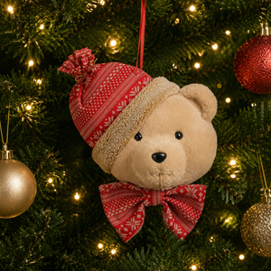 Plush Teddy Bear Head Hanging Christmas Decoration 27cm
