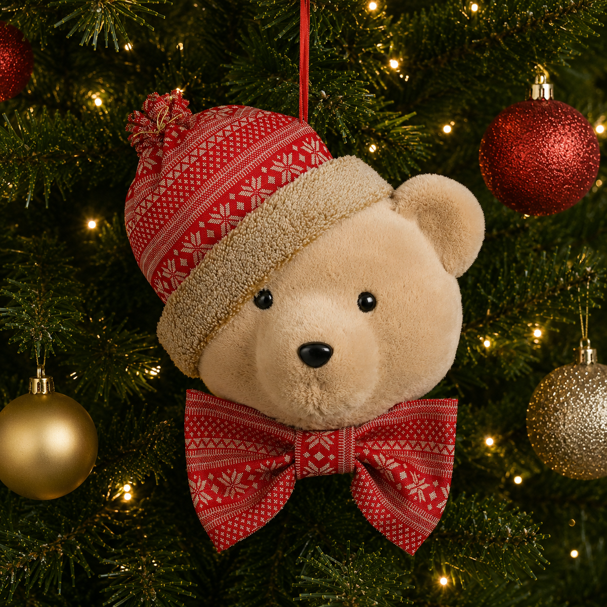 Plush Teddy Bear Head Hanging Christmas Decoration 30cm