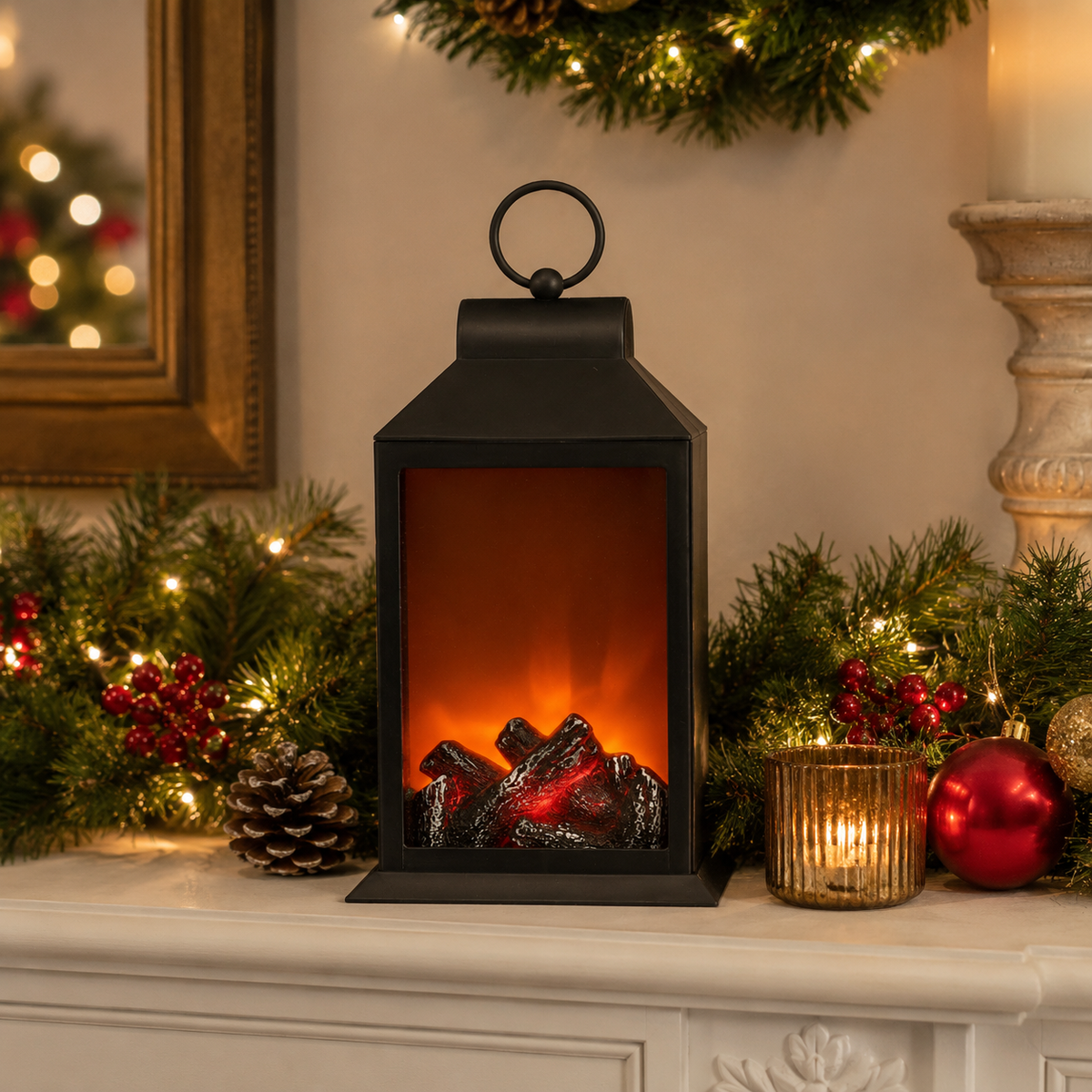 LED Fireplace Lantern - Battery Operated - 26cm
