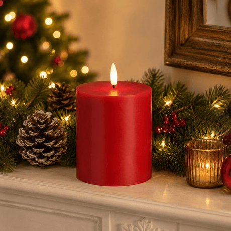 LED Candle Battery Operated with Timer Red 12.5cm - BATTERY LED CANDLES - Beattys of Loughrea