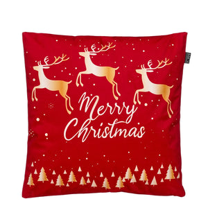Merry Christmas Reindeer Cushion Red 45 x 45cm