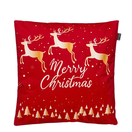 Merry Christmas Reindeer Cushion Red 45 x 45cm - XMAS SOFT DECOS - Beattys of Loughrea