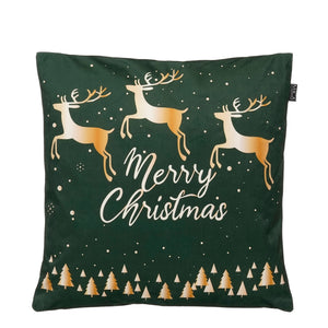 Merry Christmas Reindeer Cushion Green 45 x 45cm