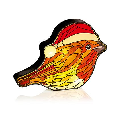Premier Battery Operated Lit Robin Stained Glass Sculpture 30cm - XMAS BRANCHES/ TABLE DISPLAYS - Beattys of Loughrea