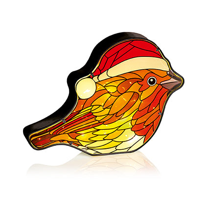 Premier Battery Operated Lit Robin Stained Glass Sculpture 30cm