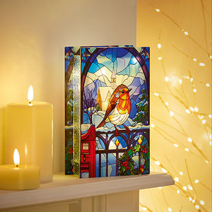 Premier Battery Operated Lit Robin on Gate Stained Glass Table Decoration 26cm