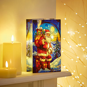 Premier Battery Operated Lit Santa on Chimney Stained Glass Table Decoration 26cm