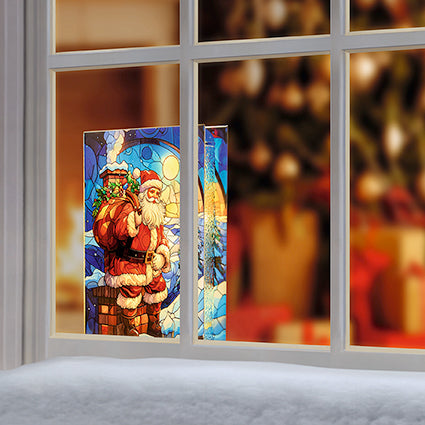 Premier Battery Operated Lit Santa on Chimney Stained Glass Table Decoration 26cm