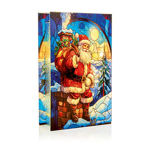 Premier Battery Operated Lit Santa on Chimney Stained Glass Table Decoration 26cm