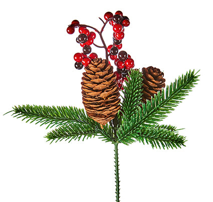 Premier Red Berry & Pine Cone Christmas Pick 20cm
