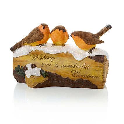 Premier Three Robins on Log Christmas Ornament 20cm